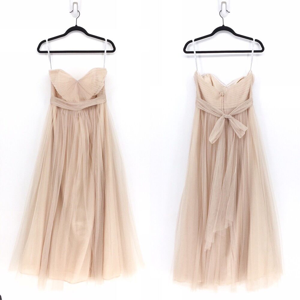 BHLDN Jenny Yoo Women 12 Annabelle Dress Ivory Nude Convertible Strapless Tulle